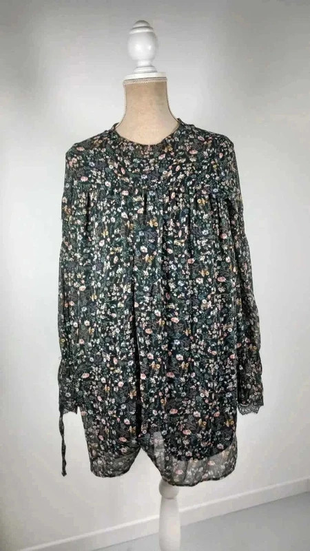 Bershka Combishort Femme T36 S Effet Robe Noir Fleuri Dentelle Manches Longues Bohème Chic
