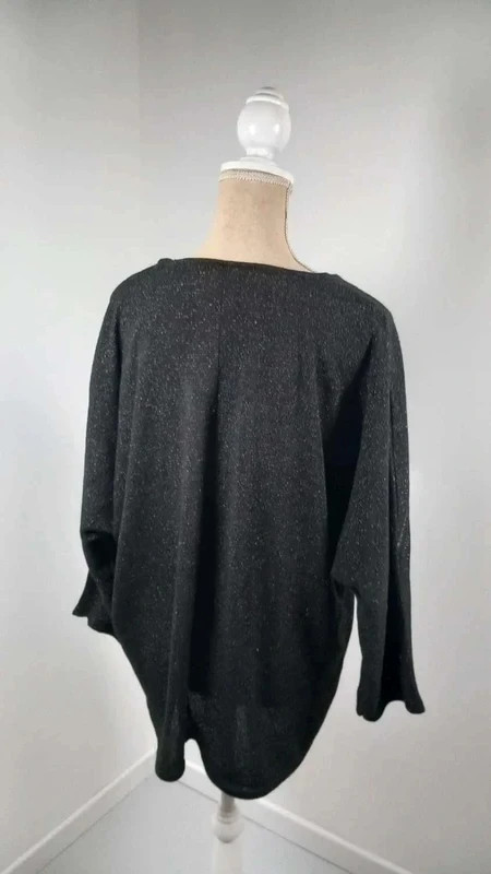 Haut Femme T6 52/54+ Noir Irisé Pailleté Argenté Oversize Chauve-Souris Col V – taille 5XL / 50 / 22 4