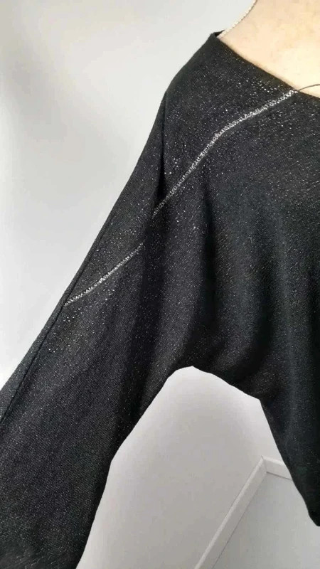 Haut Femme T6 52/54+ Noir Irisé Pailleté Argenté Oversize Chauve-Souris Col V – taille 5XL / 50 / 22 2