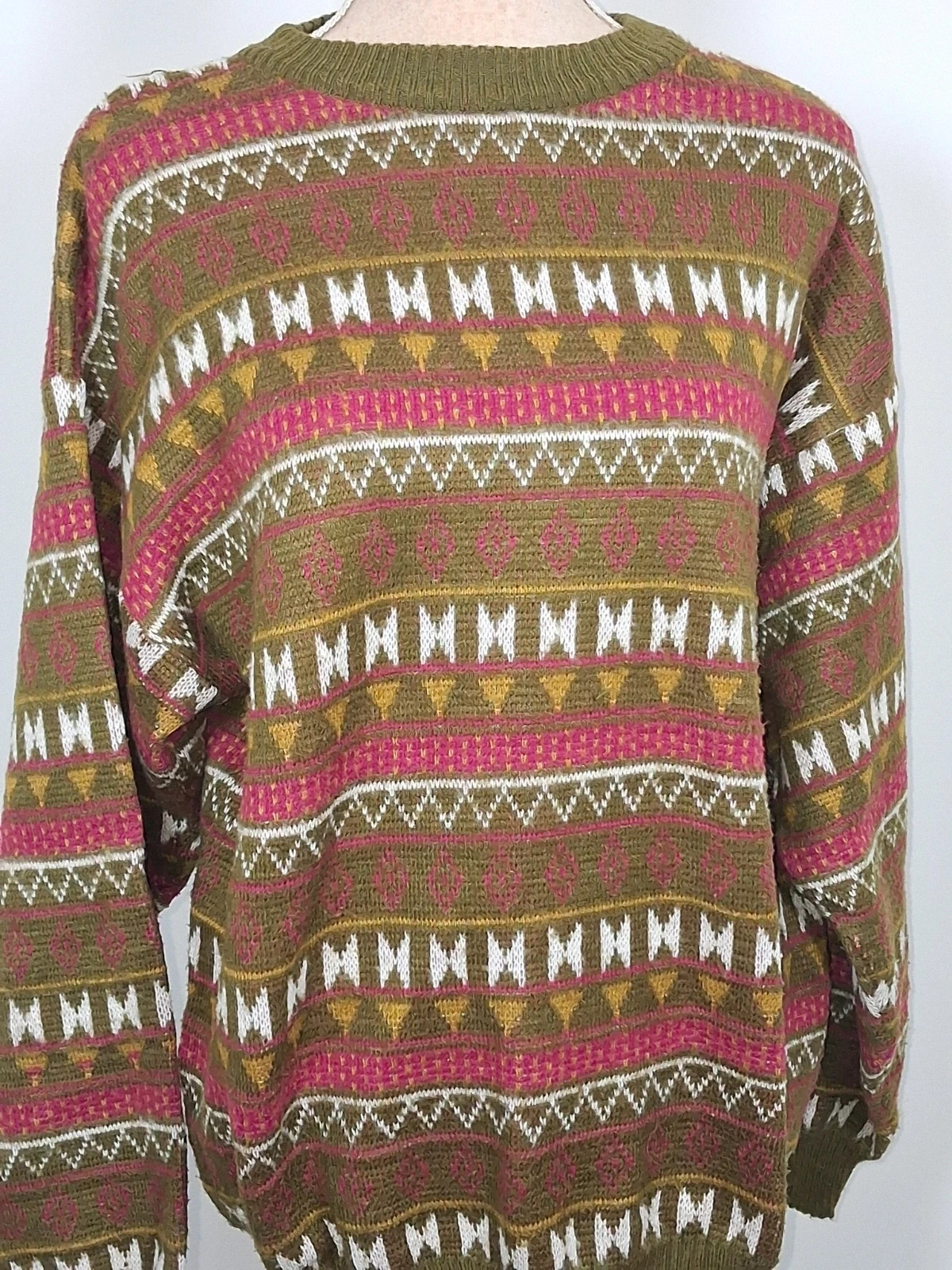 Pull Femme Motifs Jacquard Kaki Bordeaux Moutarde Écru Maille Graphique 100% Acrylique taille XL – taille XL / 42 / 14 2