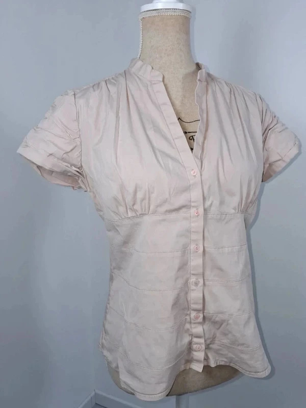 Zara Woman Chemisier Femme XL 42 Nude Beige Rosé Cintré Manches Froncées – Zara – taille XL / 42 / 14