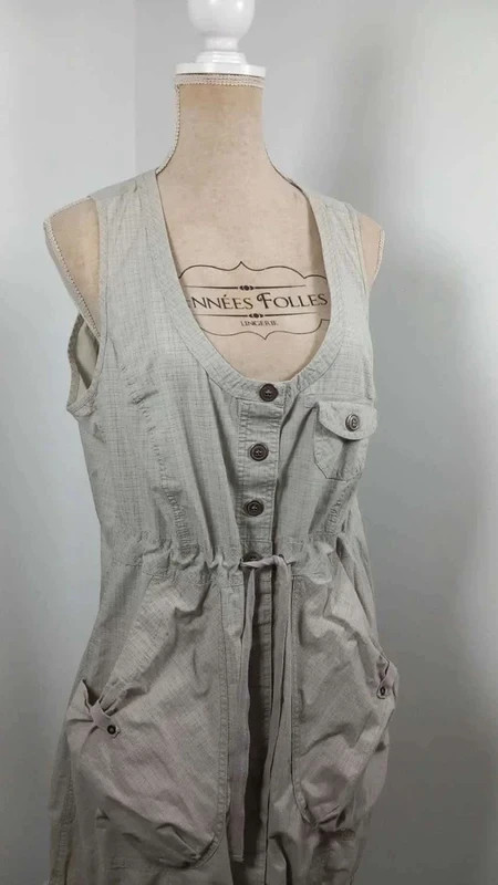 M&S Robe Saharienne Femme T44 L Beige Sable Cargo Sans Manches Poches Ceinture