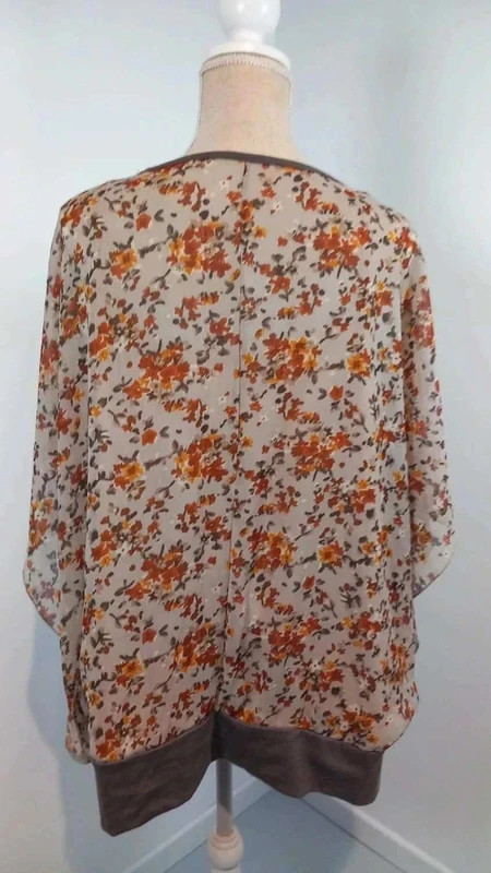 Tunique Femme Grande Taille Ample Chauve-Souris Fleurie Beige Rouille Marron Voile Automne – taille 6XL / 52 / 24 4