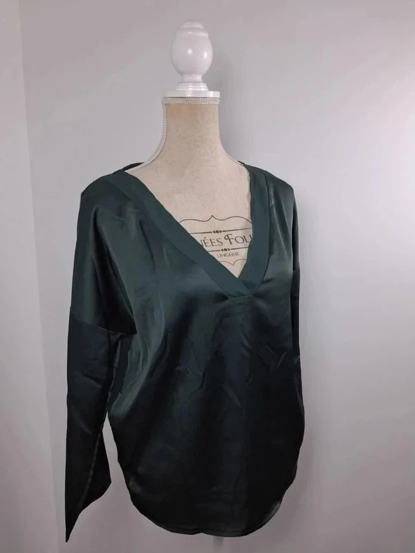 Mango Blouse Femme T M Vert Bouteille Émeraude Satinée Bi-Matière Fluide Chic