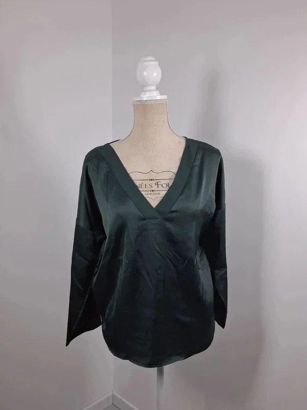 Mango Blouse Femme T M Vert Bouteille Émeraude Satinée Bi-Matière Fluide Chic – Mango – taille M / 38 / 10 2