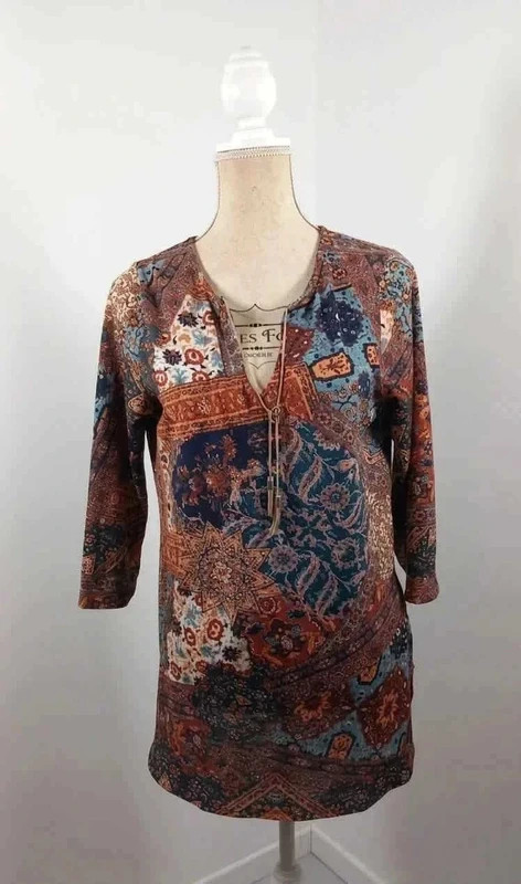 Camaïeu Tunique Femme T40/42 L Bohème Cachemire Ethnique Terracotta Bleu Nuit Fluide – Camaïeu – taille M / 38 / 10 2