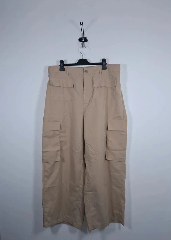SHEIN Curve Pantalon Cargo Femme 2XL XXL T48 Beige Kaki Wide Leg Ample Streetwear