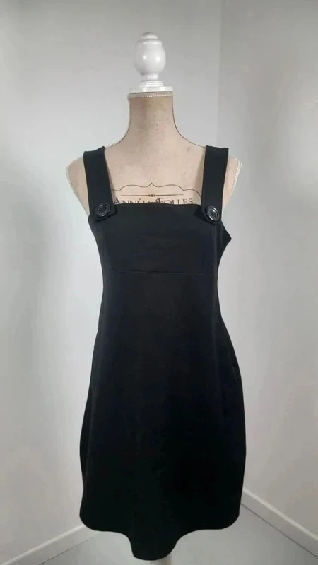La City Robe Femme T38 Noire Petite Robe Chasuble Droite Encolure Carrée Rétro Chic