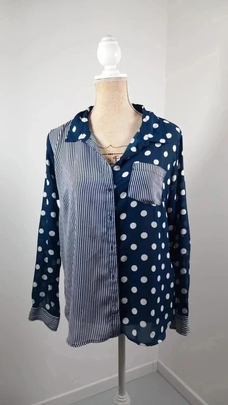 Chemise Tissaia T40 L Bleu Marine Blanc Pois Rayures Asymétrique Fluide – Tissaia – taille M / 38 / 10 2