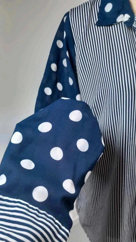 Chemise Tissaia T40 L Bleu Marine Blanc Pois Rayures Asymétrique Fluide – Tissaia – taille M / 38 / 10 5