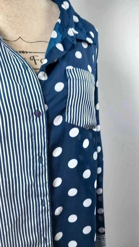 Chemise Tissaia T40 L Bleu Marine Blanc Pois Rayures Asymétrique Fluide – Tissaia – taille M / 38 / 10 4