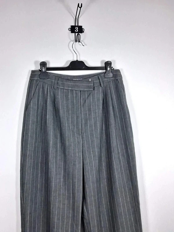 Primark Pantalon Tailleur Femme T40 Gris Anthracite Rayé Tennis À Pinces Droit Chic – Primark – taille M / 38 / 10 2
