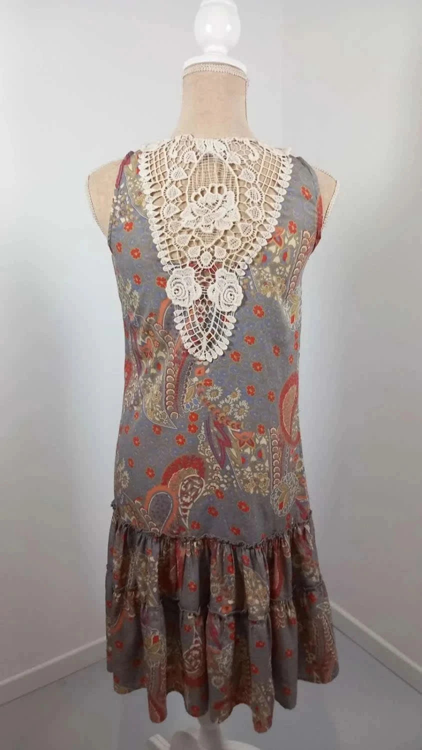 Robe Bohème Jacqueline Riu - Imprimé Paisley & Dos Dentelle - Taille 36 - TBE – Jacqueline Riu – taille S / 36 / 8 5