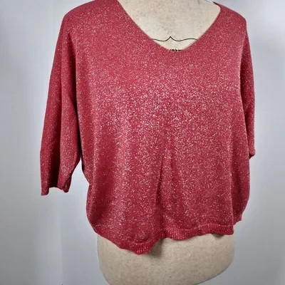 Haut Femme Taille Unique Rouge Brique Pailleté Maille Fine Chauve-Souris Made in Italy – taille Taille unique 3