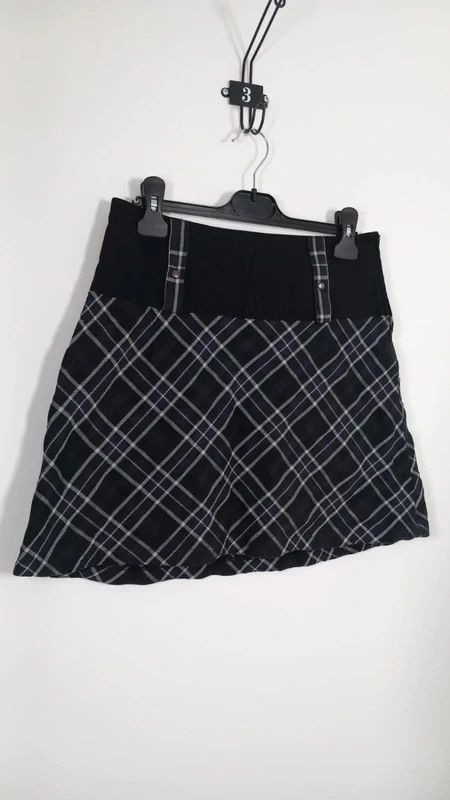 Jupe Cache Cache T38 M Carreaux Tartan Noir Gris Blanc