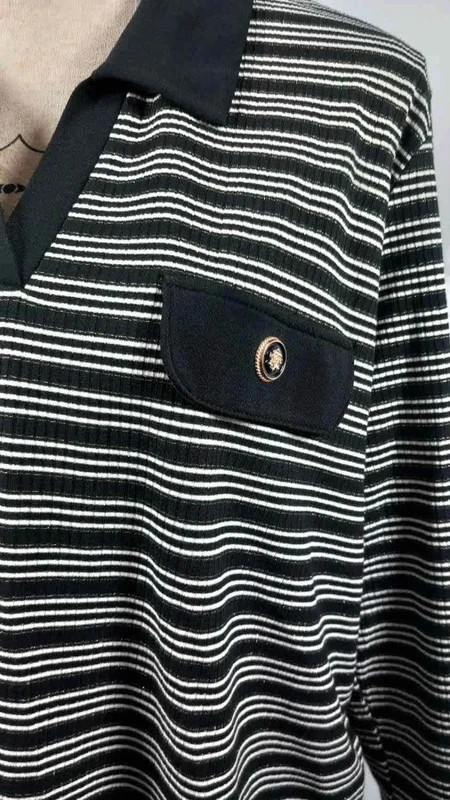 Haut Marinière Femme T48/50 Grande Taille Noir Blanc Rayé Col Polo Doré Chic – taille XXXL / 46 / 18 4