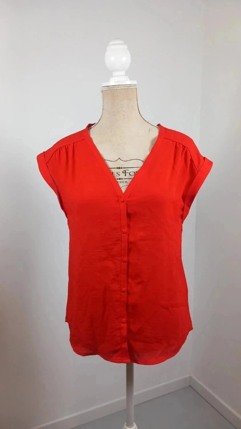 Top Chemisier Fluide Rouge Corail KIABI - Neuf - Taille S – Kiabi – taille S / 36 / 8