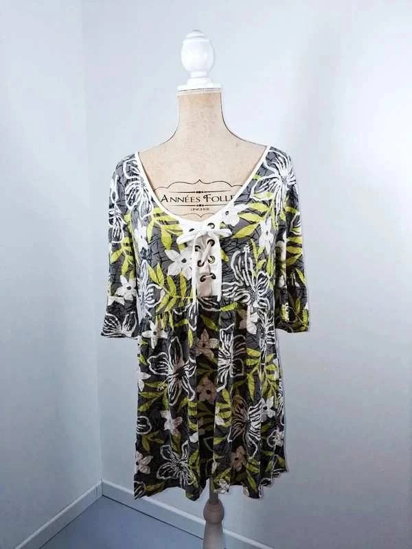 Tunique longue fluide fleurie style bohème chic Jacqueline Riu – Taille M
