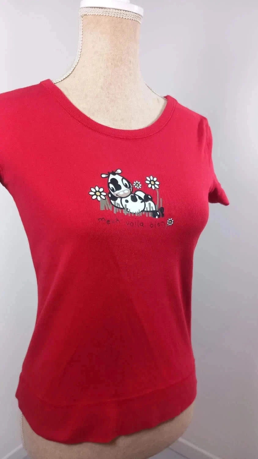 Tee-shirt Rouge Cache cache "Meuh Voilà Bien" - Taille 2 (M) – Cache Cache – taille M / 38 / 10 3