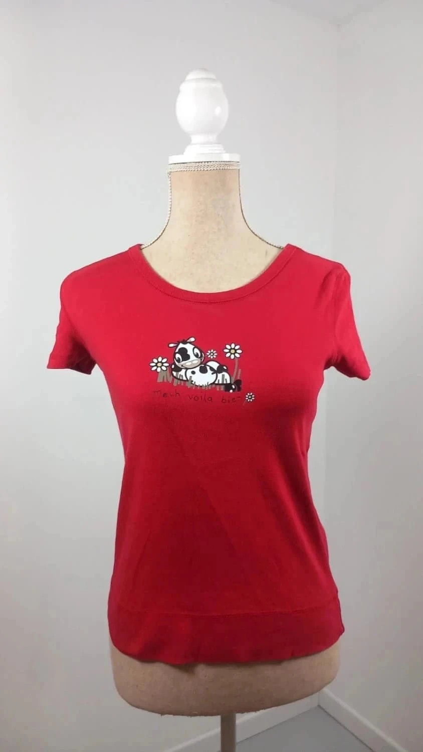 Tee-shirt Rouge Cache cache "Meuh Voilà Bien" - Taille 2 (M)