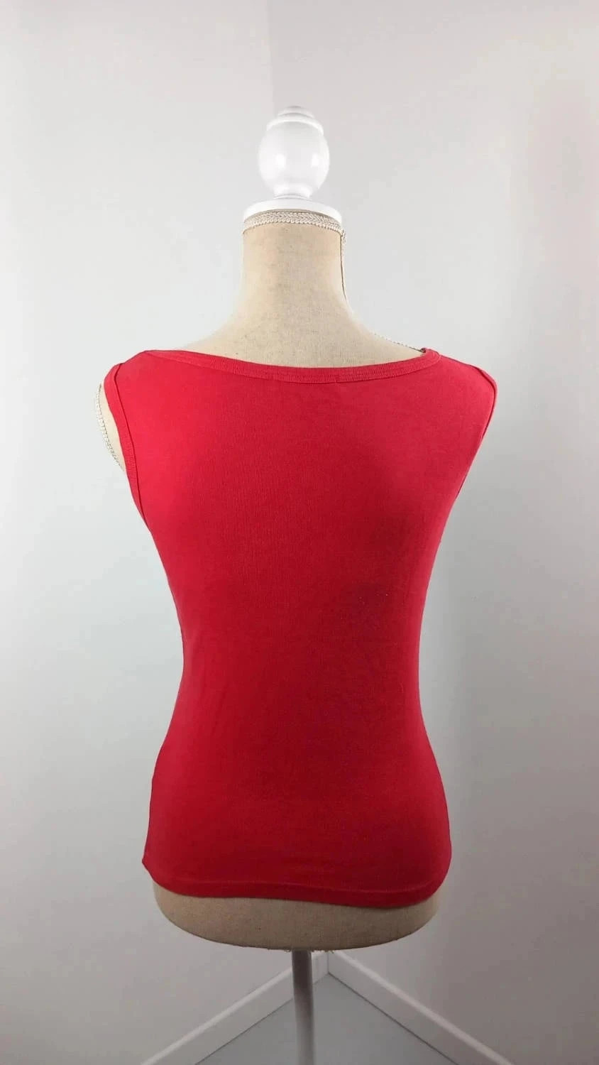 Top Débardeur Rouge Coquelicot – Détails Patchs & Écritures – T2 – Très Bon État – Cache Cache – taille M / 38 / 10 5