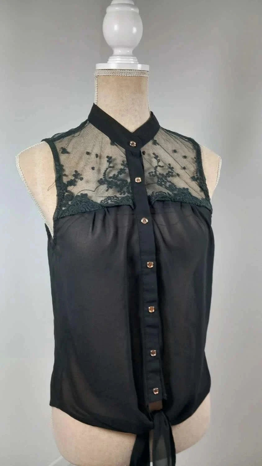 Top Sans Manches Noir Dentelle & Voile - Play In Collection - M/L - Neuf - Chic & Bohème – Play In Collection – taille M / 38 / 10 2