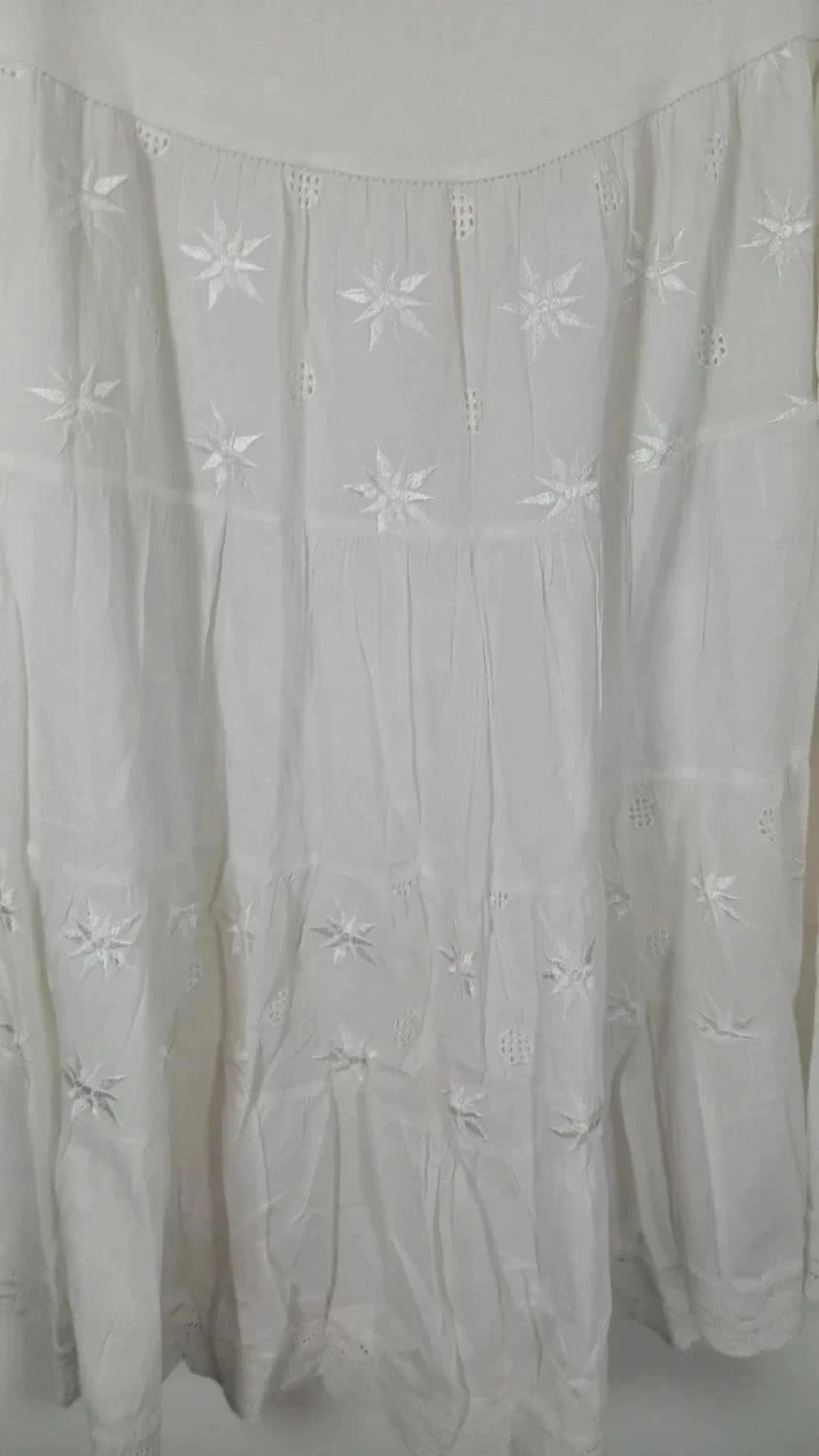 Jupe Midi Blanche Bohème – 100% Coton – Broderie Anglaise & Dentelle – Coton – taille M / 38 / 10 3