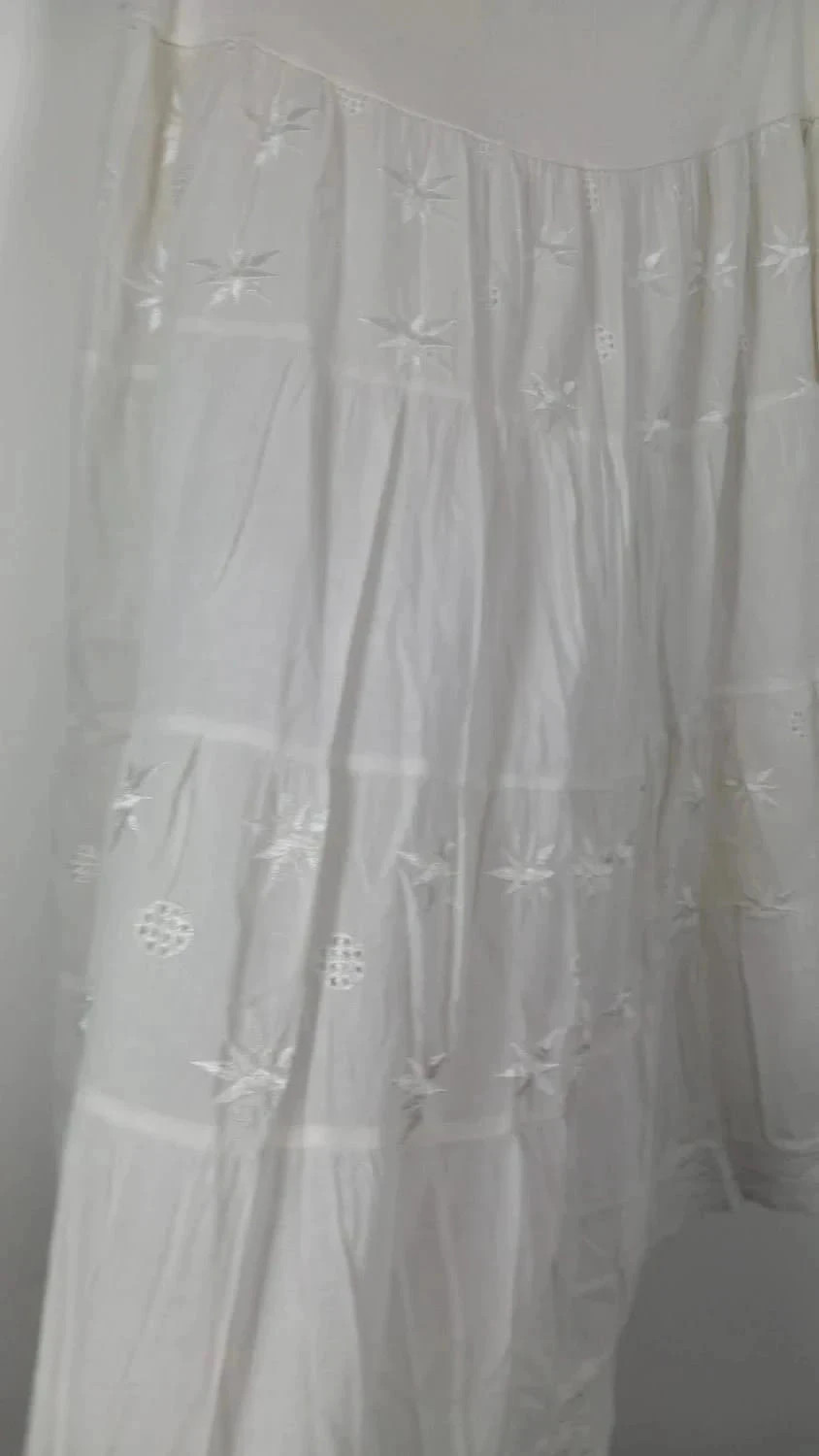 Jupe Midi Blanche Bohème – 100% Coton – Broderie Anglaise & Dentelle – Coton – taille M / 38 / 10 5