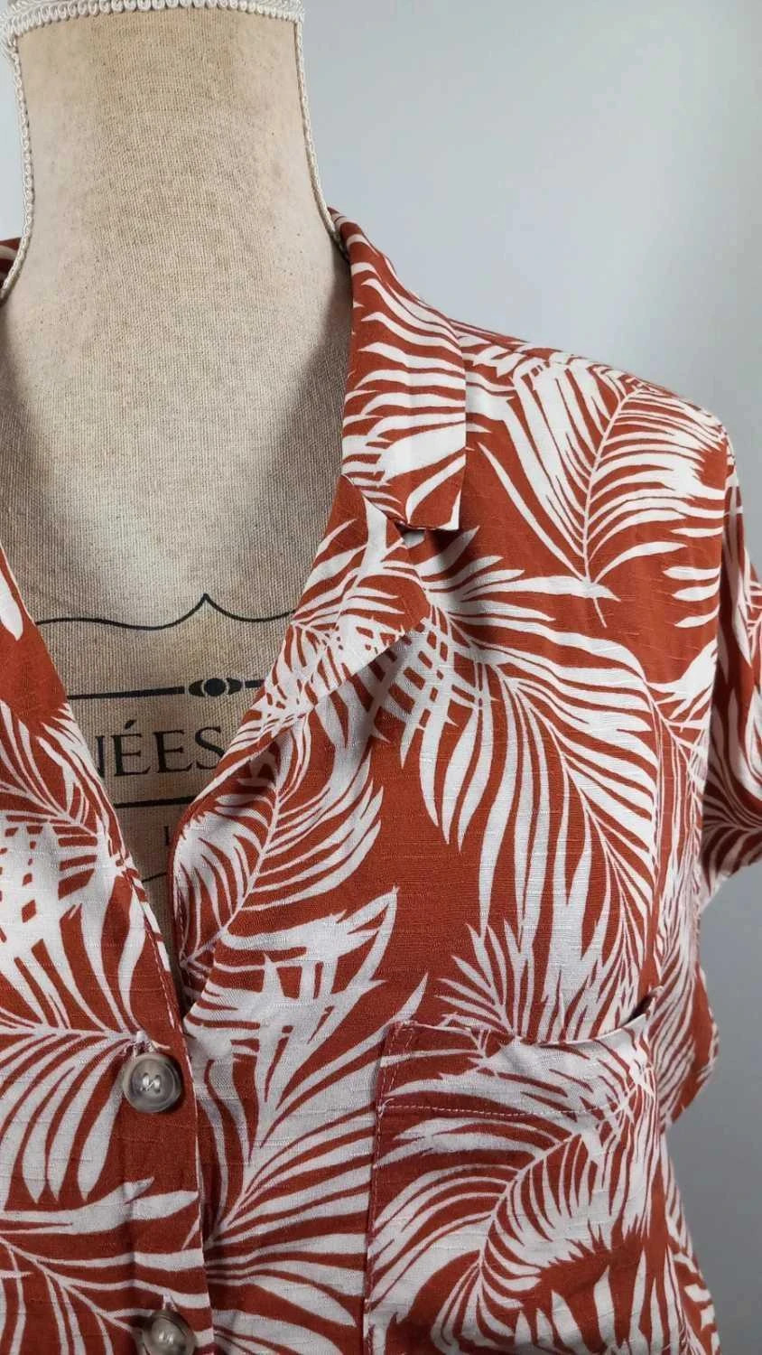 Petit Haut Fluide Primark - Taille 42 (XL) - Imprimé Tropical Terracotta & Blanc – Primark – taille XL / 42 / 14 5