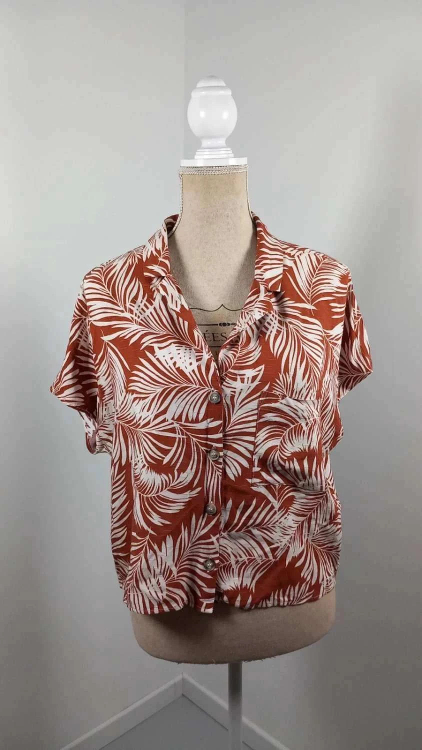 Petit Haut Fluide Primark - Taille 42 (XL) - Imprimé Tropical Terracotta & Blanc