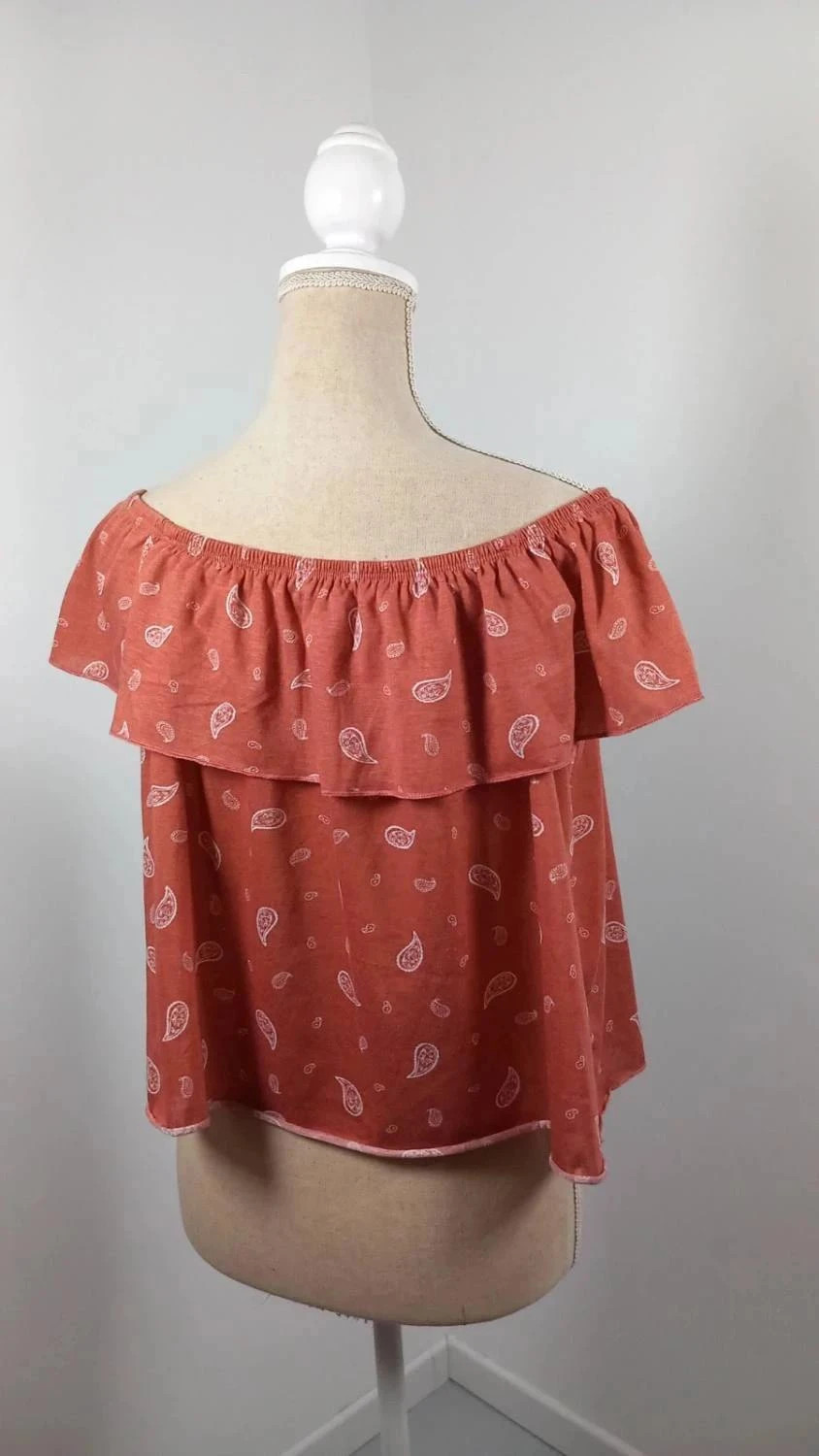 Top Épaules Dénudées Marron Terre Cuite - One by Gémo - Taille M - Motif Cachemire - Très Bon État – One by Gémo – taille M / 38 / 10 4
