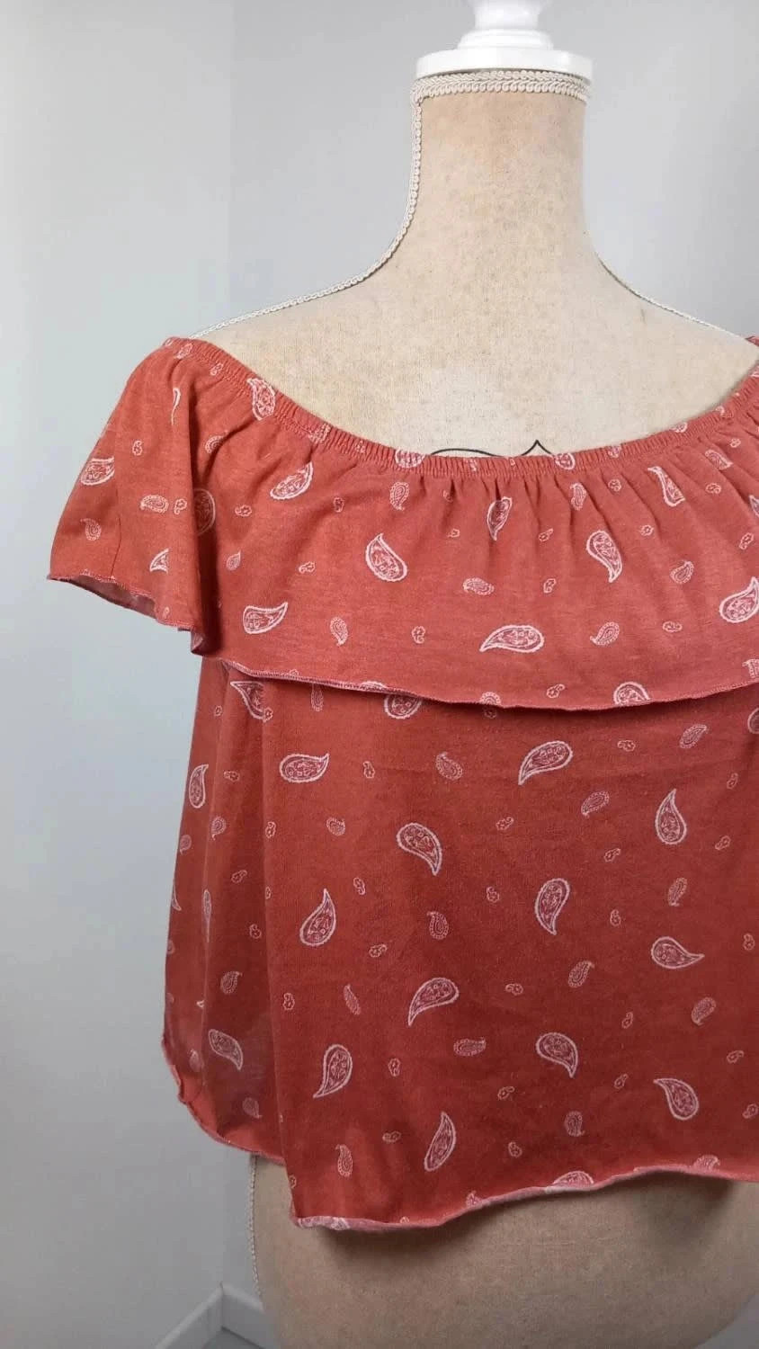 Top Épaules Dénudées Marron Terre Cuite - One by Gémo - Taille M - Motif Cachemire - Très Bon État – One by Gémo – taille M / 38 / 10 2