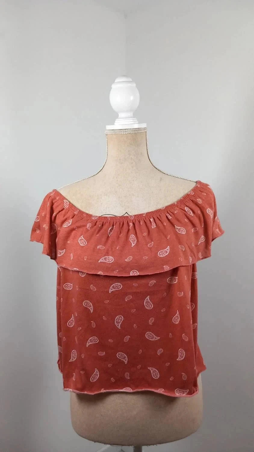 Top Épaules Dénudées Marron Terre Cuite - One by Gémo - Taille M - Motif Cachemire - Très Bon État – One by Gémo – taille M / 38 / 10