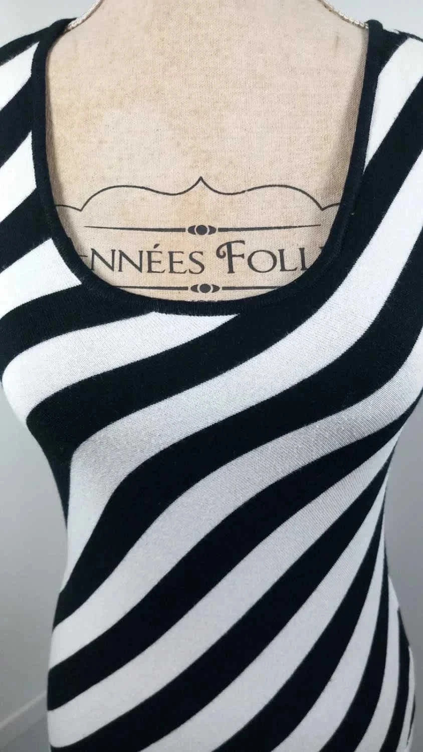 Débardeur Caroll Rayures Obliques Noir & Blanc - Taille 40 - État Neuf - Chic & Graphique – Caroll – taille L / 40 / 12 3