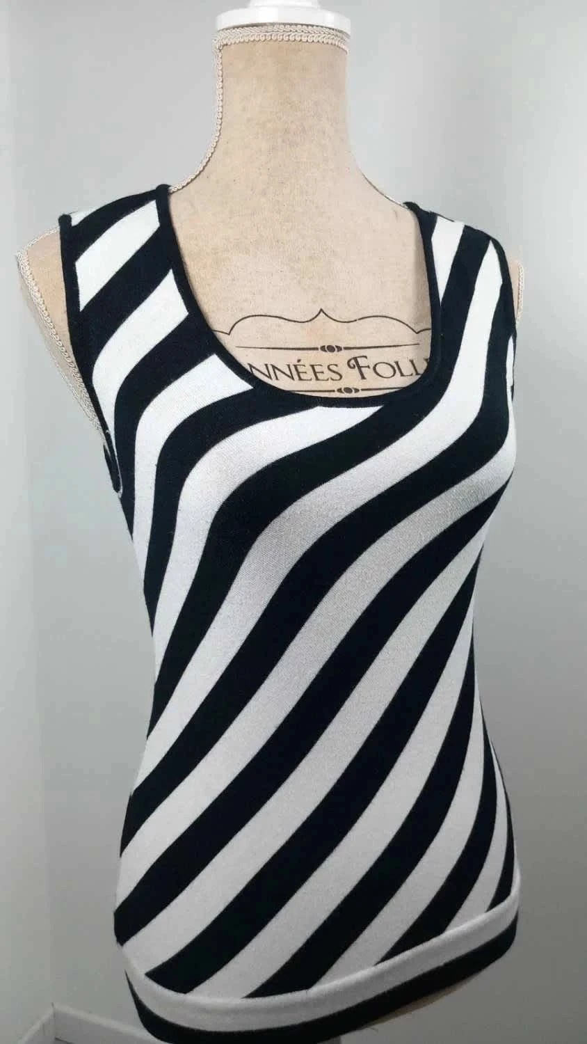 Débardeur Caroll Rayures Obliques Noir & Blanc - Taille 40 - État Neuf - Chic & Graphique – Caroll – taille L / 40 / 12 2
