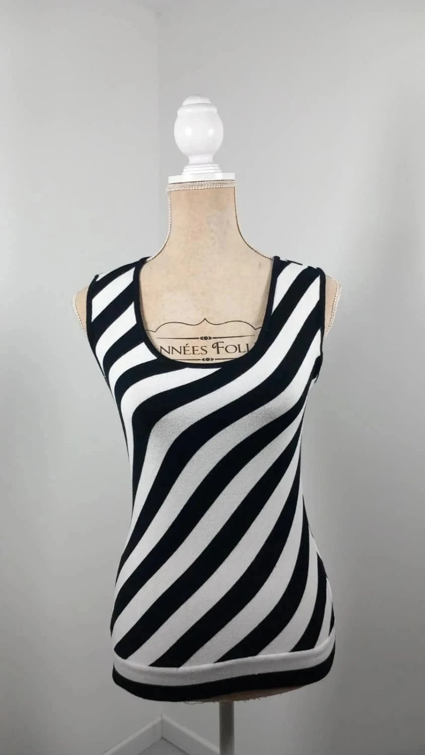 Débardeur Caroll Rayures Obliques Noir & Blanc - Taille 40 - État Neuf - Chic & Graphique
