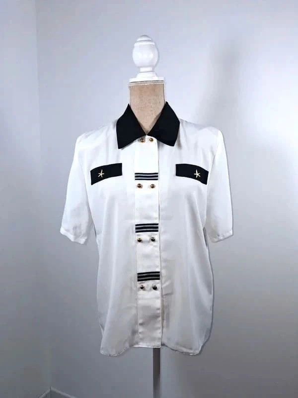 Chemisier blanc style marin rétro Canda Taille 40 – Neuf sans étiquette – Vintage Dressing – taille L / 40 / 12