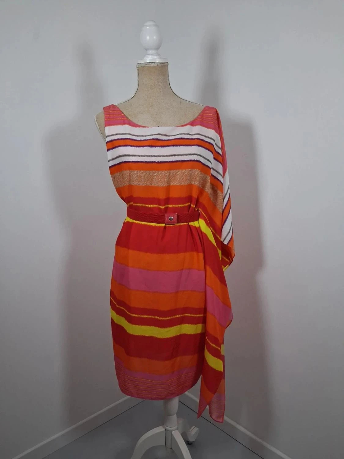 Robe Manoukian asymétrique orange rose jaune drapée M 38 – Manoukian – taille M / 38 / 10 2