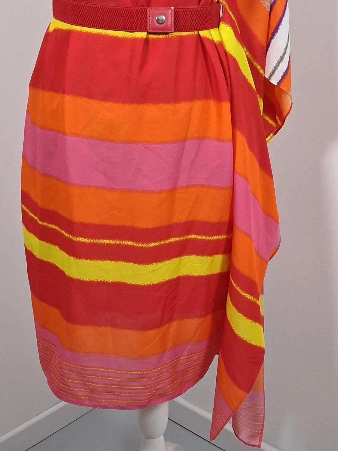 Robe Manoukian asymétrique orange rose jaune drapée M 38 – Manoukian – taille M / 38 / 10 5