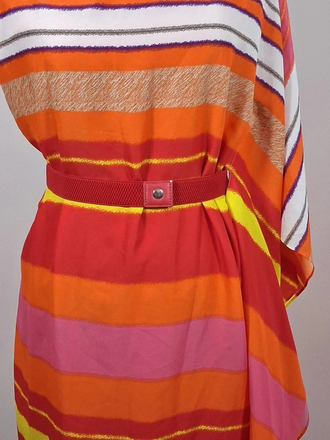 Robe Manoukian asymétrique orange rose jaune drapée M 38 – Manoukian – taille M / 38 / 10 4