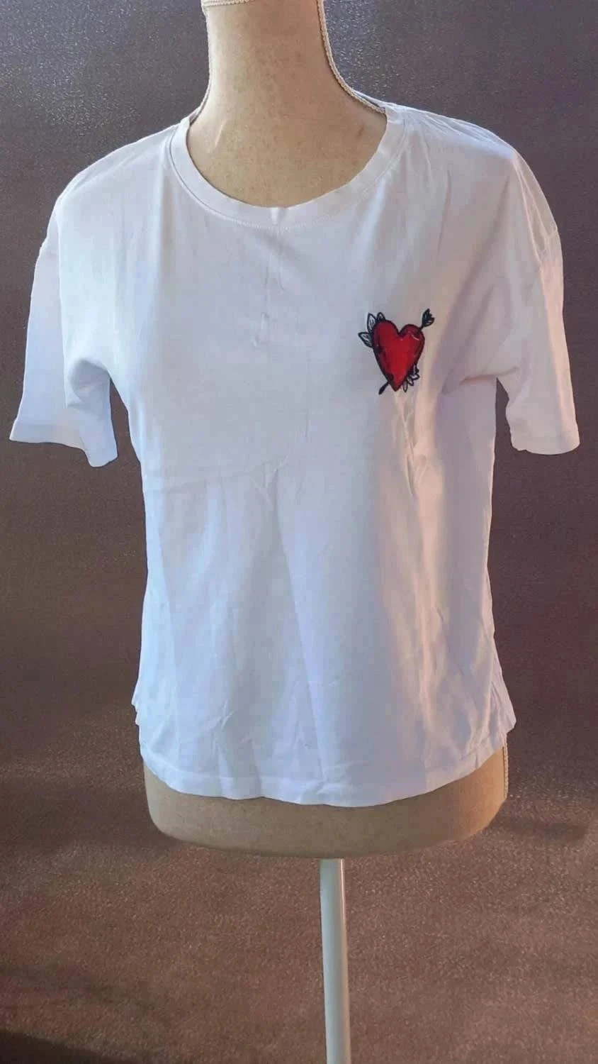 T shirt Blanc Pimkie Écusson Cœur Brodé neuf taille xs – Pimkie – taille XS / 34 / 6 2