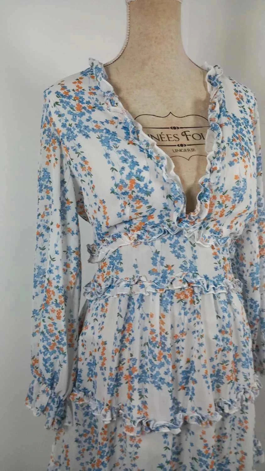 . 🌸 Robe Courte Fleurie – Dos Nu & Volants – Look Romantique – taille M / 38 / 10 2