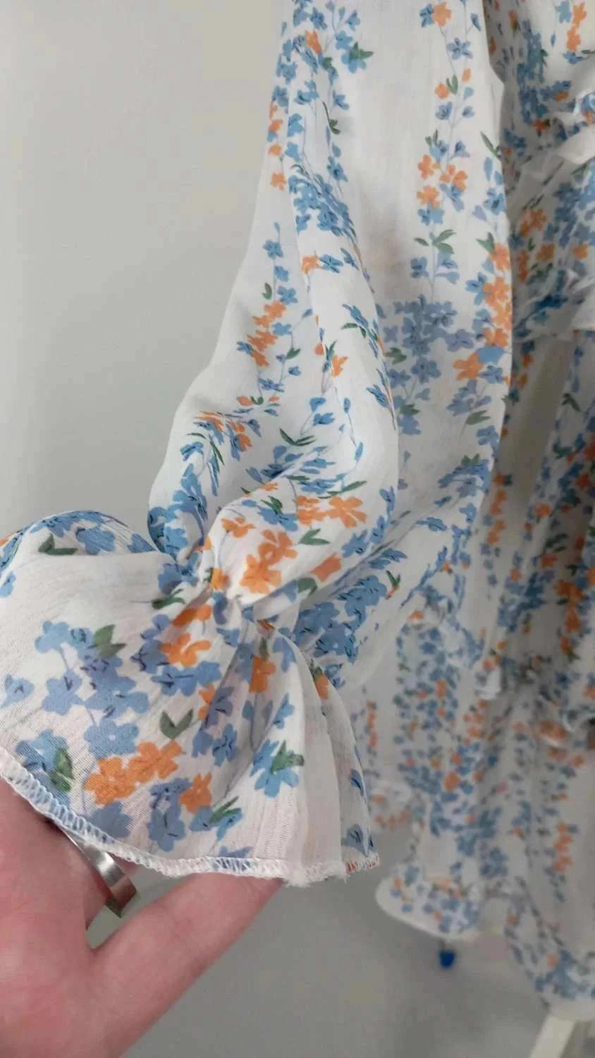 . 🌸 Robe Courte Fleurie – Dos Nu & Volants – Look Romantique – taille M / 38 / 10 5