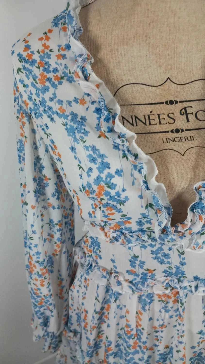 . 🌸 Robe Courte Fleurie – Dos Nu & Volants – Look Romantique – taille M / 38 / 10 3