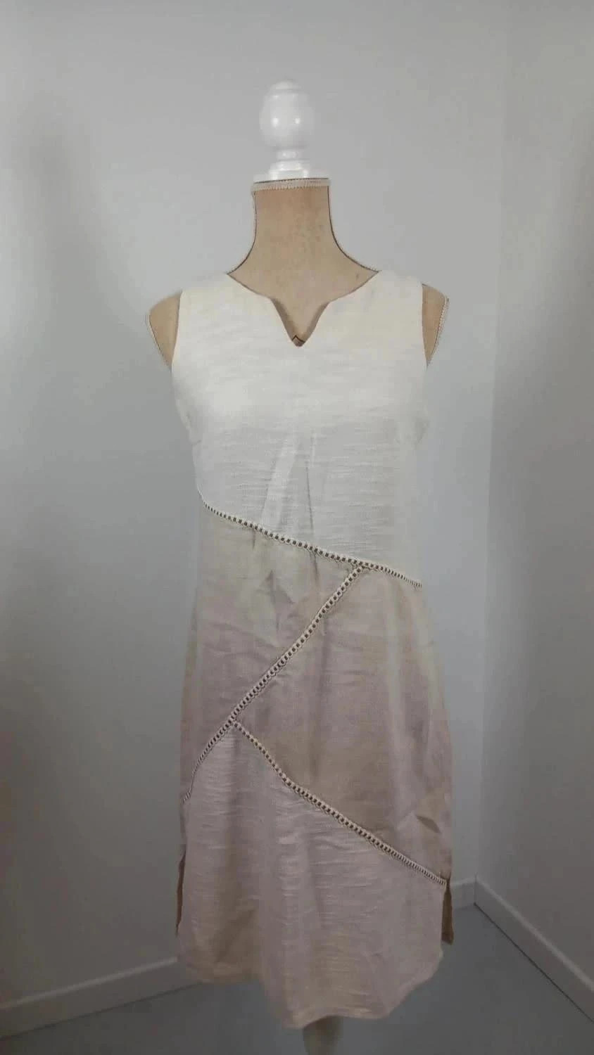 Robe 100% LIN Jacqueline Riu – Beige & Écru Taille 2 (38/40)