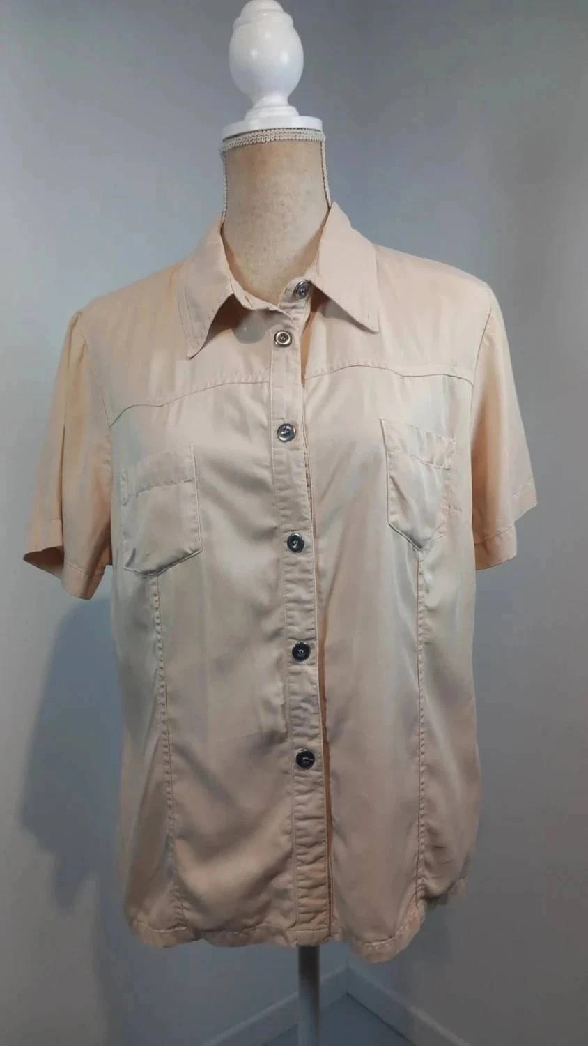 Chemise Manches Courtes Style Veste Beige Satiné - Armand Thiery - T. 4