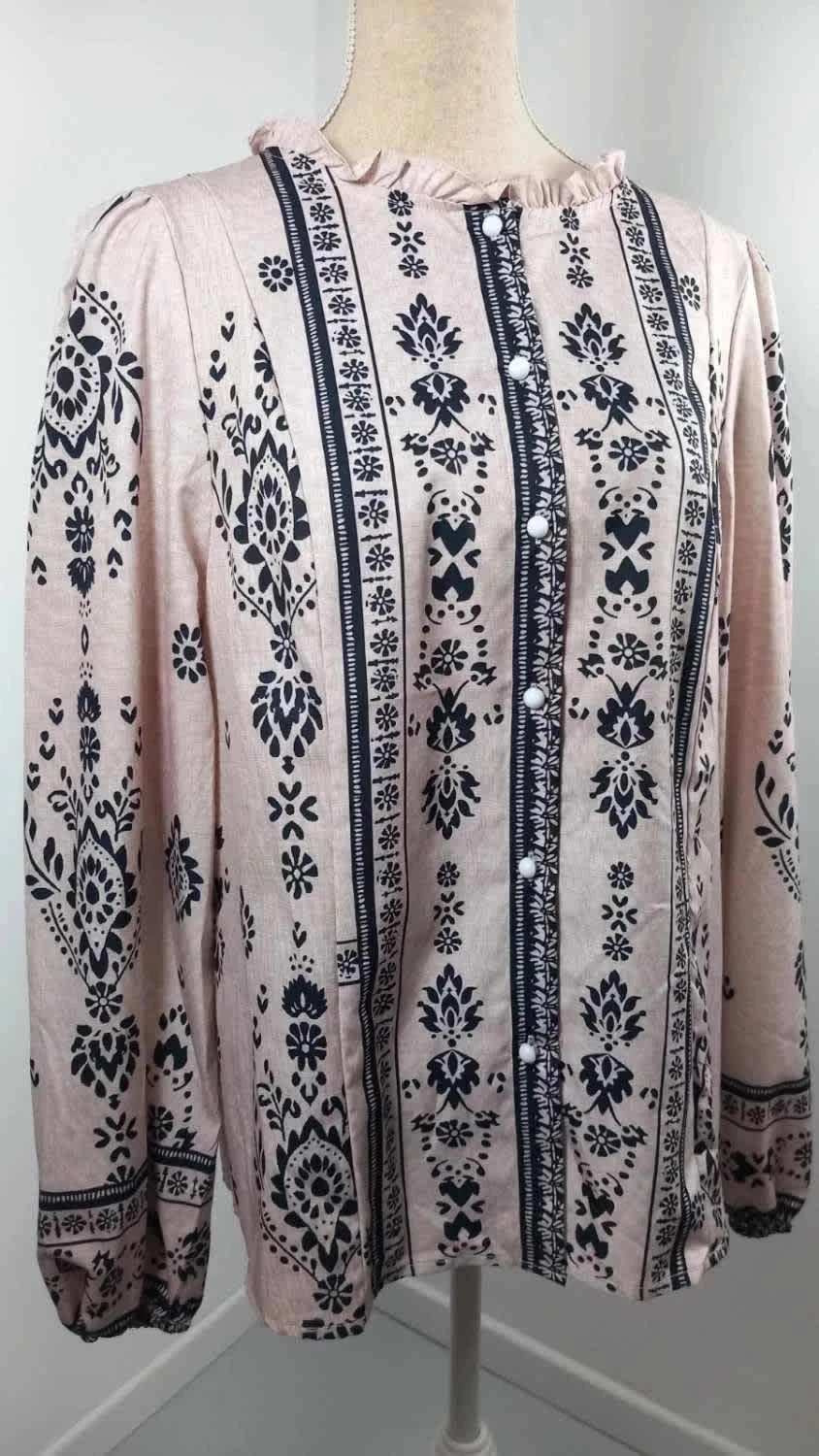Tunique Bohème Chic Rose Poudré & Noir – XL – Neuve – taille XL / 42 / 14 2