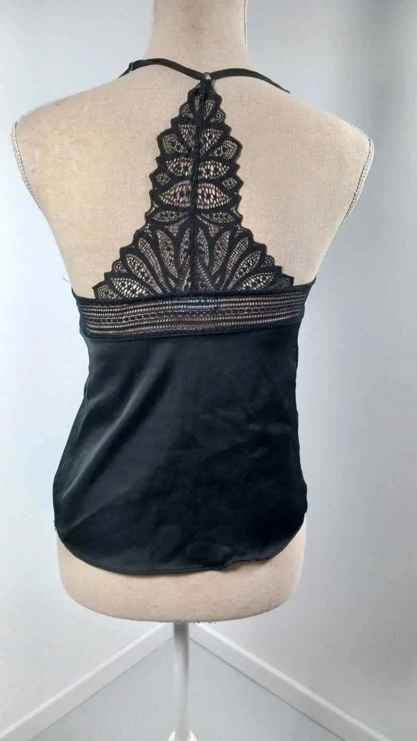 Caraco Satiné Noir Etam – Dos Dentelle Spectaculaire – Neuf – Taille XS – Etam – taille XS / 34 / 6 4