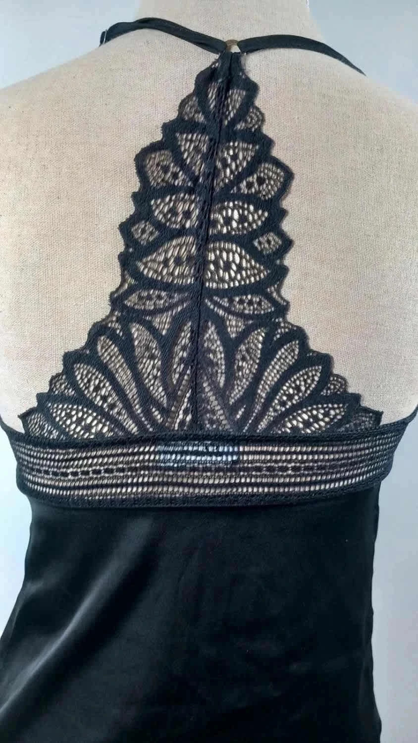 Caraco Satiné Noir Etam – Dos Dentelle Spectaculaire – Neuf – Taille XS – Etam – taille XS / 34 / 6 5