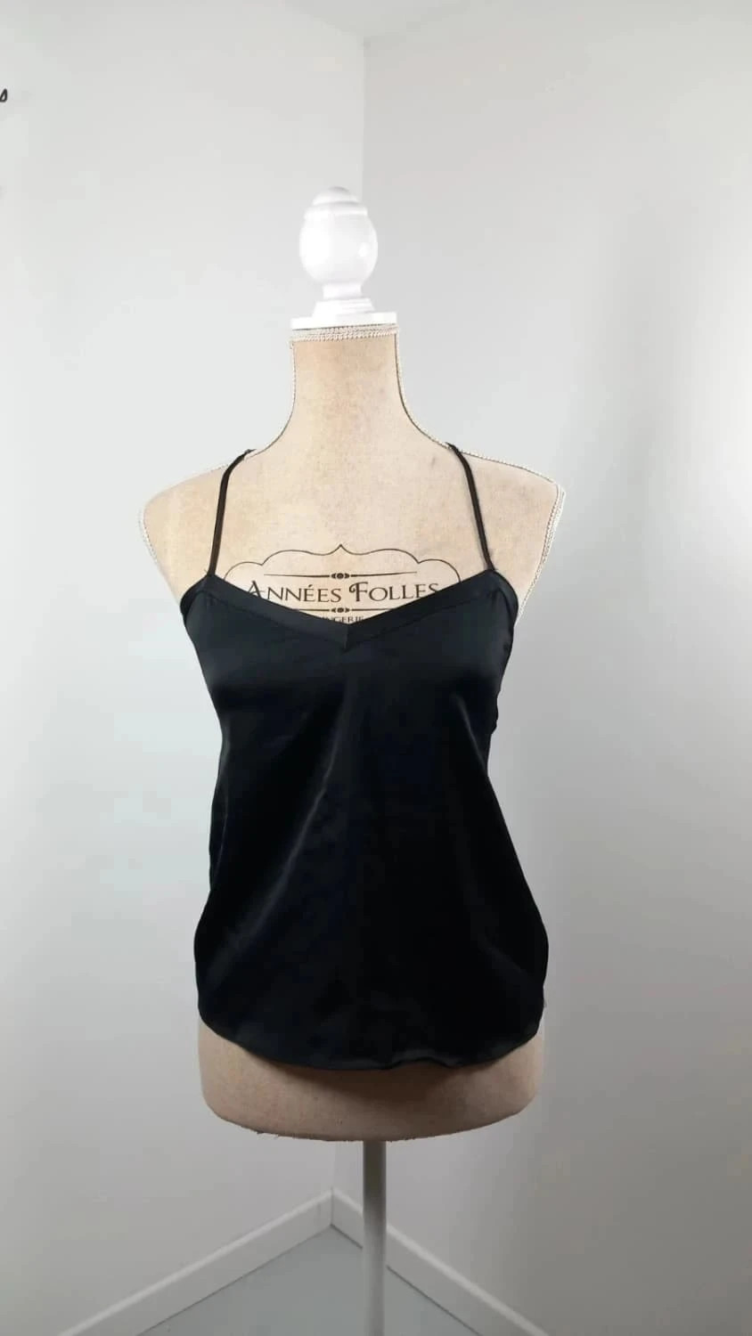 Caraco Satiné Noir Etam – Dos Dentelle Spectaculaire – Neuf – Taille XS